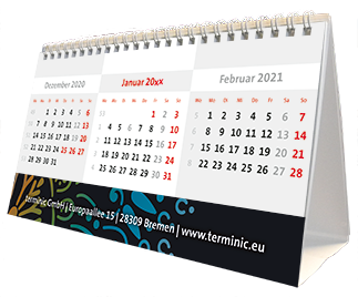Tischkalender mit Logo - Der Zeltkalender Focus von terminic im bunten Mandala Design in der 3-Monatsansicht